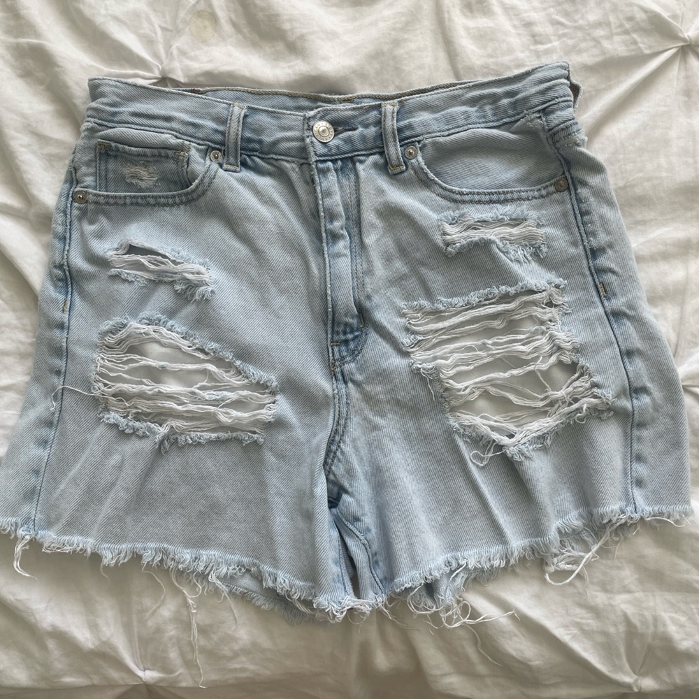 Light Blue Distressed Denim Shorts